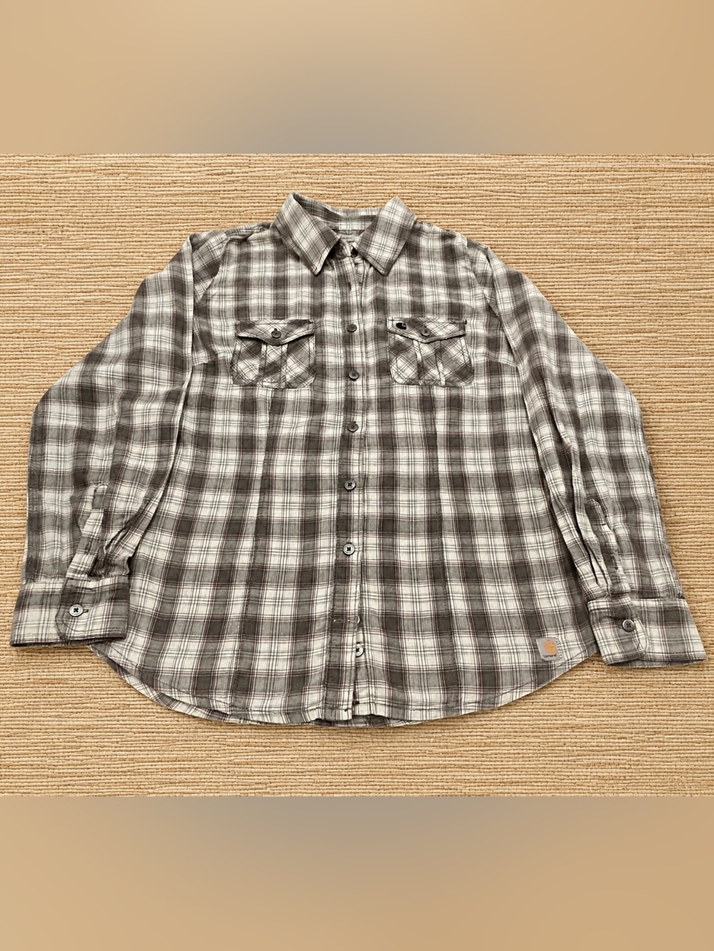 Carhartt Western Gray Plaid Women's Button-Up Shirt with Rodeo Graphic Back Sz M - Picture 3 of 16